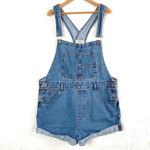 Free People Pants - Free People We The Free Ziggy Cotton Denim Romper Overalls Shorts Women XL Blue